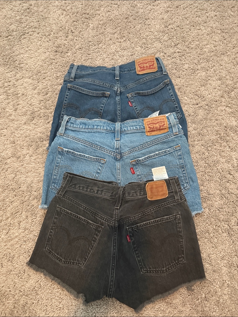 Levi's Three-Pair Denim Shorts - Black, Light Blue & Dark Blue
